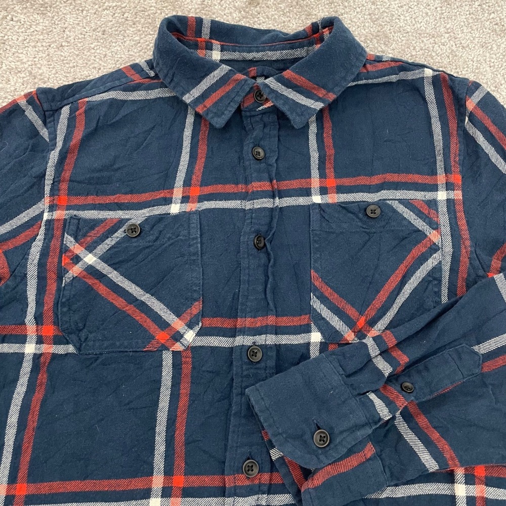 Sonoma Flannel Shirt Mens Large Plaid Navy Blue Button Up Cotton